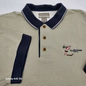 Cutter & Buck Mens XL Polo Shirt Khaki Stripe The BC Open Golf Comic Cotton
